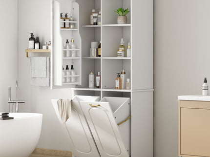 Freestanding Tall Storage Cabinet With 2 Tilt Out Hampers