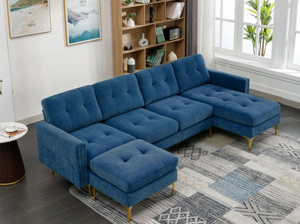 Modern L - Shape Convertible Sectional Sofa With Movable Ottoman