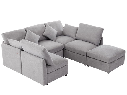 Sectional Sofa Modular U-Shaped With Ottoman & USB Ports