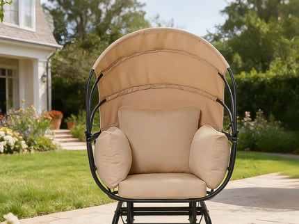 Egg Chair With Cushion And Retractable Canopy - Black / Taupe