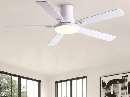 Flush Mount Ceiling Fans With LED Light And Remote Control, 5 Blades