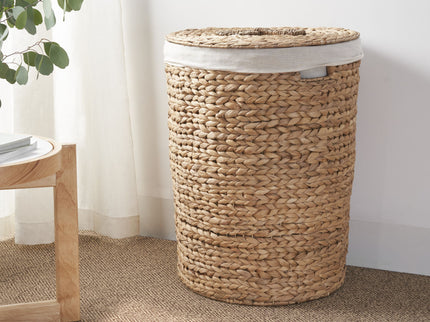 Ludmilla Round Tall Water Hyacinth Woven Wicker Laundry Hamper With Lid - For Clothes, Toys And Book Storage With Removable Liner - 18" X 18" X 23" - Natural Brown