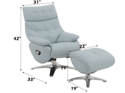 Janella - Top Grain Leather Accent Chair With Swivel & Ottoman - Baby Blue