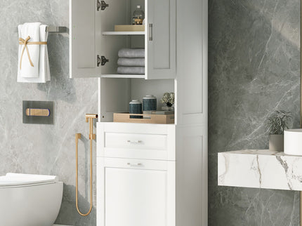 Tall Bathroom Cabinet With Tilt-Out Laundry Basket And Upper Storage