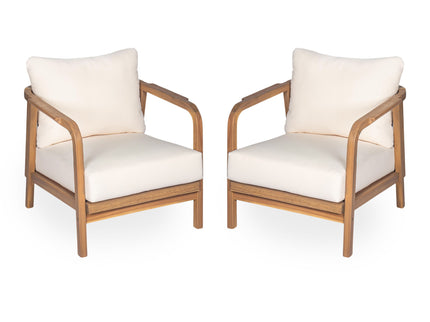 Outdoor Lounge Chair With Woven Backrest, Solid Wood Frame, Comfortable Cushions