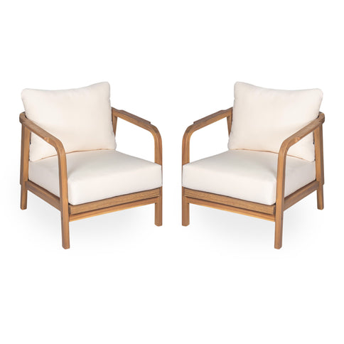 Outdoor Lounge Chair With Woven Backrest, Solid Wood Frame, Comfortable Cushions