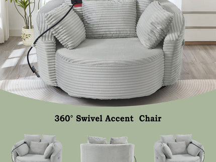 Swivel Accent Barrel Chair With Adjustable Phone Holder, 5 Pillows For Living Room