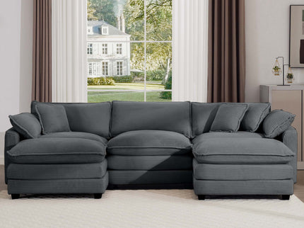 Modular Oversized Cushion Sofa With Ottoman, Low Back, Deep Seating Sofa Set