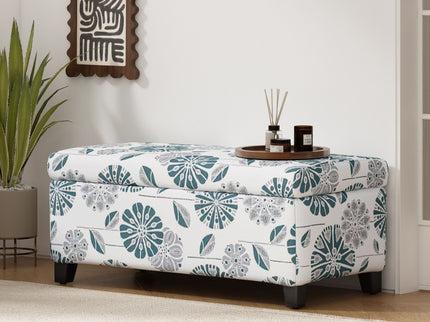 Luxury Storage Ottoman With Floral Patterned Fabric, Soft-Close Hinges, Multi Functional