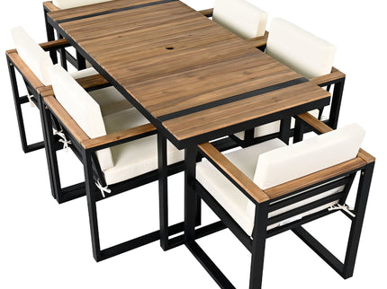 7 Pieces Outdoor Dining Set Patio Dining Table And Chair Set With And Removable Cushions For Patio