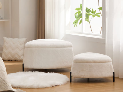 Upholstered Storage Ottoman Set With Reversible Lid