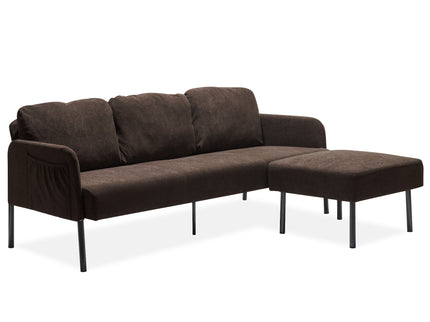 Modern L Shaped 3 Seater Sofa With Ottoman, Upholstered Couch For Small Spaces