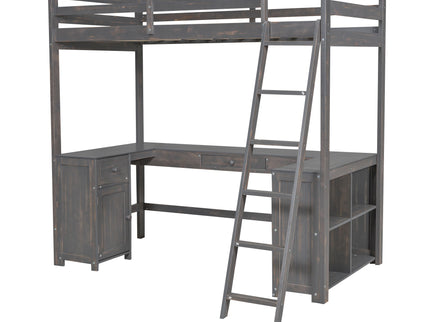 Loft Bed With U-Shaped Desk, Drawers, And Storage Shelves