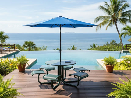 Solar LED Patio Umbrella With Crank Lift And Tilt, 8 Ribs, UV Resistant Canopy For Pool, Backyard & Patio (Without Base) - Blue