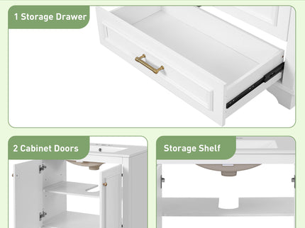 Bathroom Vanity With Sink, Cabinet & 2 Soft Closing Doors & Adjustable Shelf