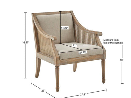 Transitional Cane Accent Armchair And Back Cushion - Natural