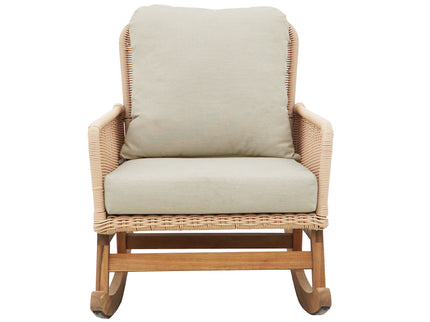 Contemporary Minimalist Wicker Rocking Chair With Soft Cushions And Durable Wooden Frame