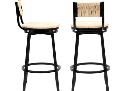 Bar Stools Swivel Counter Chairs With Metal Frame Hand Woven Paper Rope Dining Barstools For Kitchen Counter (Set of 2)
