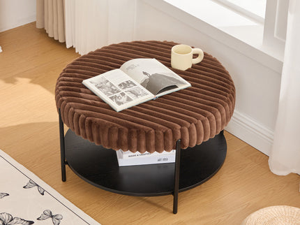 Modern Upholstered Round Ottoman Coffee Table With Storage Shelf
