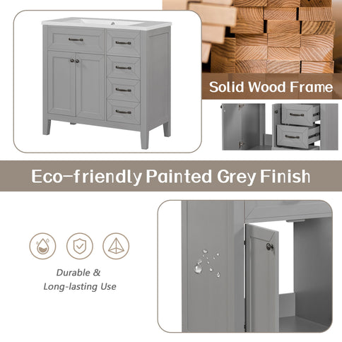 Modern Bathroom Vanity With Sink, Freestanding With Drawers And Doors