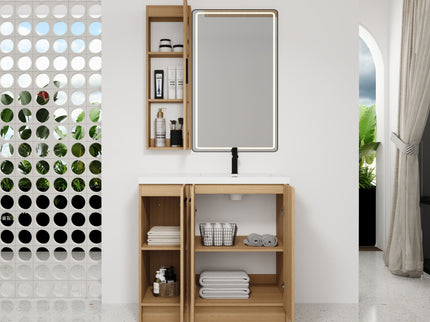 Freestanding Bathroom Vanity Set With Tall Linen Cabinet, 3 Door Storage Cabinet, Single Sink