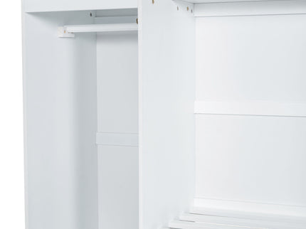 Twin Size Murphy Bed With Bedside Shelves And Wardrobe - White
