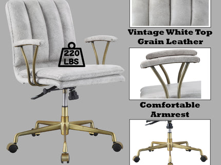 Damir - Vintage Top Grain Leather Office Chair - Antique White / Vintage