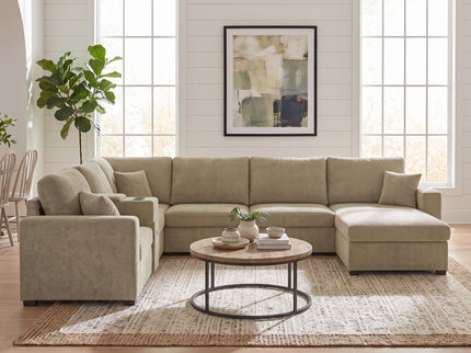 Modular 5 Seat U-Shape Sectional Sofa With Chaise Lounge, Built In Cup Holders And Storage Drawer