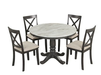 5 Pieces Dining Table And Chairs Set For 4 Persons, Kitchen Room Solid Wood Table With 4 Chairs