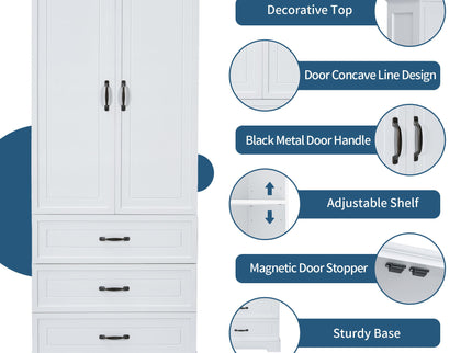 Tall Bathroom Storage Cabinet With 2 Doors And Drawers, Adjustable Shelf - White