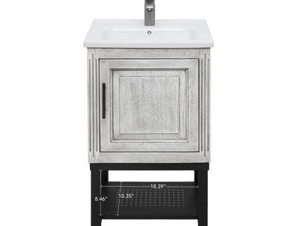 Modern Freestanding Bathroom Vanity With Ceramic Sink, Hot And Cold Faucet, 1 Door Cabinet & Open Shelf