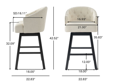 360 Degree Swivel Bar Stool & Stunning Nailhead Trim (Set of 2) - Beige