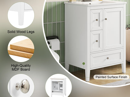 Modern Bathroom Vanity With Sink, Soft Close Drawers & Door, Storage Rack