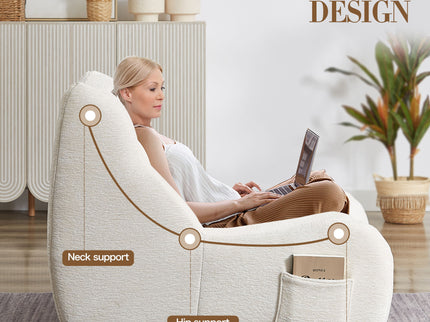 Bean Bag Chair For Adults, Lazy Floor Sofa Couch Memory Foam Bean Bag Sofas Chenille Fabric Reading Chair Comfortable Corner Lounge Sofa For Living Room - White