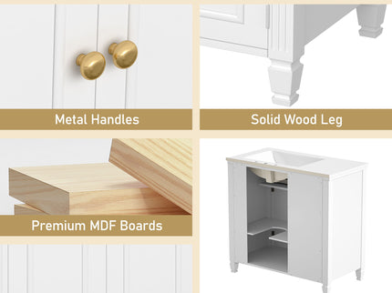 Modern Bathroom Vanity With Ceramic Sink, Freestanding, One Tip Out Drawer, 3 Side Drawers, Adjustable Shelf