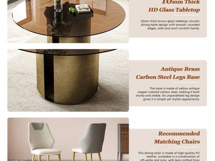 Modern Round Dining Table Set With Glass Top And Steel Legs