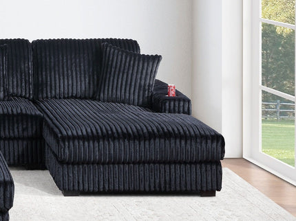 6 Piece Modular U Sectional Sofa Set With USB Cup Holder, Low Leg - Black