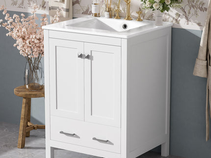 Bathroom Vanity With Integrated Undermount Ceramic Sink, 2 Doors And 1 Drawer, Soft Close Hinges