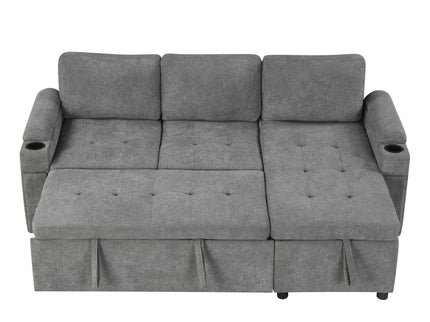 Convertible L Shaped Sofa Couch With Storage, Cup Holders, USB Ports