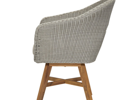 Modern Coastal Rattan Dining Chairs, (Set of 2), Solid Wood Legs - Beige