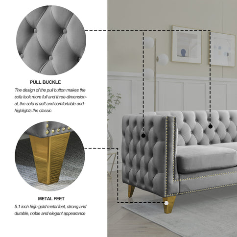 Upholstered Couch Sofa With Button Tufting For Living Room