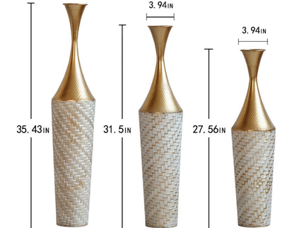 Floor Metal Vase Modern Style Decoration Home Woven Pattern Metal Vase 3 Piece Set Gorgeous Home Decoration Large Glazed Metal Vase - Champagne