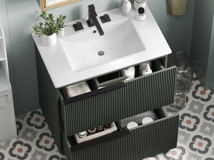 Fluted Bathroom Vanity With Ceramic Sink, Soft Close Slides