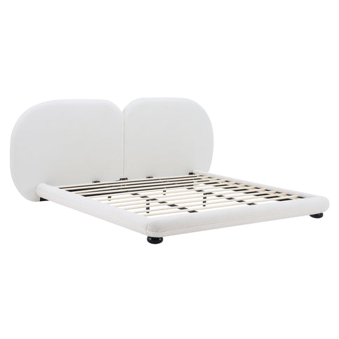 King Size Upholstered Platform Bed With Split Headboard - White