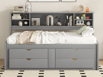 Daybed With 2 Bedside Cabinets, Upper Shelves And 4 Drawers