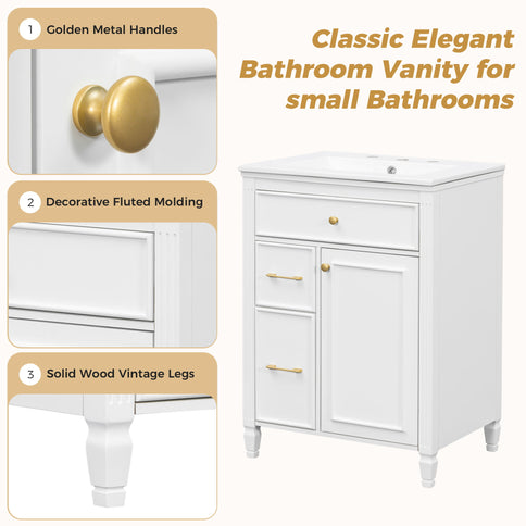 Freestanding Bathroom Vanity With Sink, Soft Close Door, Tip Out Drawer