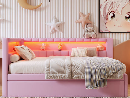 Upholstered Platform Bed With USB Ports And LED Belt