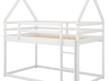 Low Bunk Bed With House Shaped Frame And Ladder