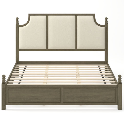 Farmhouse Platform Bed Frame & Tall Upholstered Headboard