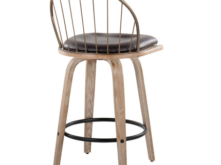 Riley - Farmhouse Fixed Height Counter Stool Round Footrest With Removable Cushion (Set of 2) - White Washed / Antique Copper / Brown